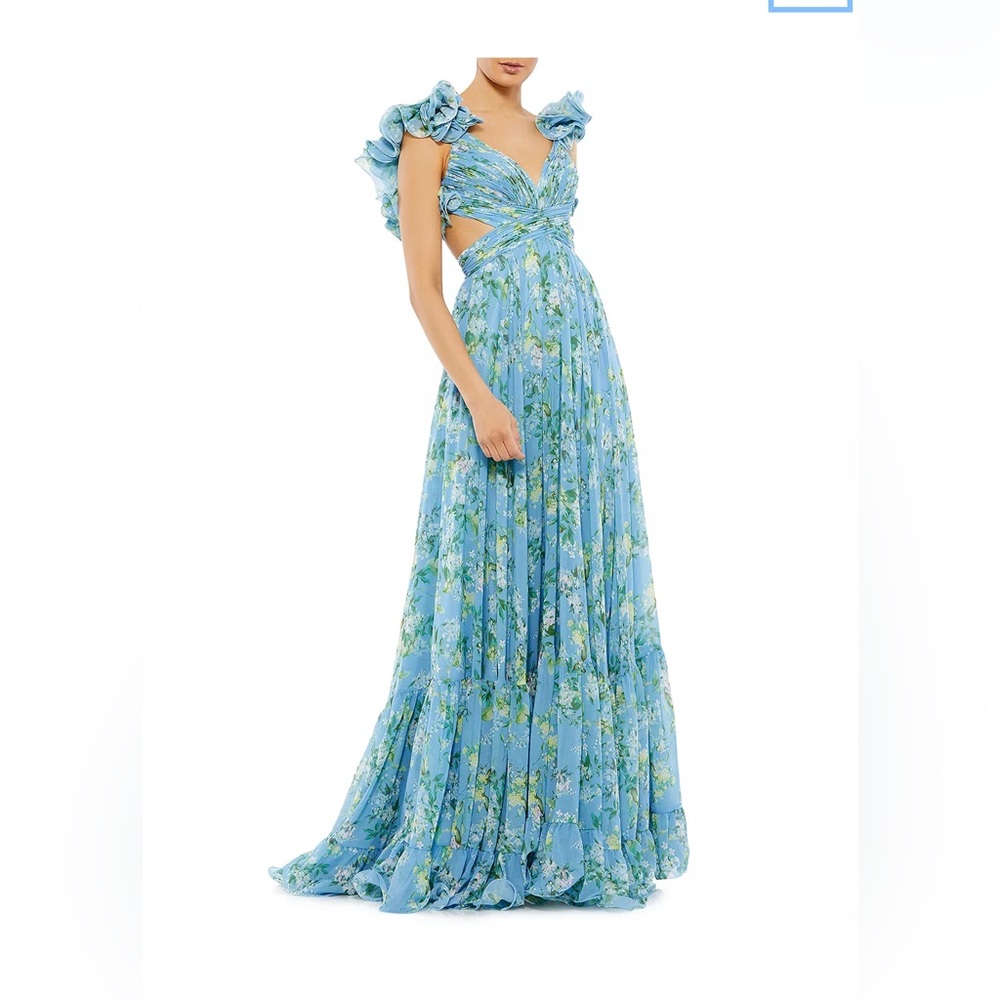 MacDuggal Ruffled Floral Gown